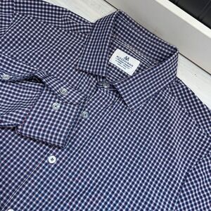 Mizzen+Main Shirt Mens Sz XL Red White Blue Gingham Trim Fit Made in USA Stretch